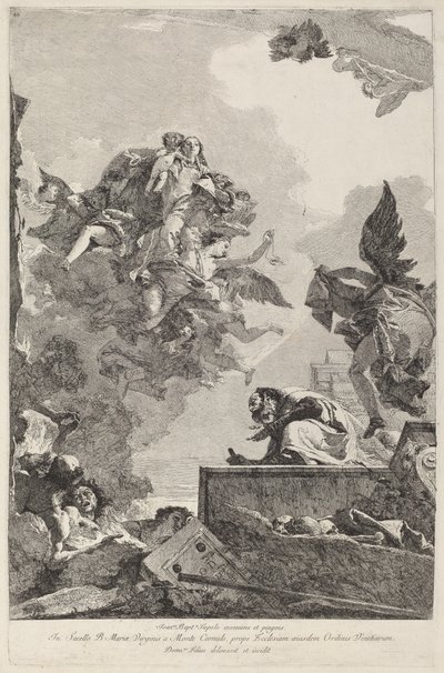 Die Madonna del Carmelo erscheint dem Heiligen Simon Stock von Giovanni Domenico Tiepolo after Giovanni Battista Tiepolo