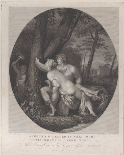 Angelica liegt auf dem Schoß von Medoro und schreibt ihre Namen auf einen Baumstamm, 1784-1836 von Giovanni Folo