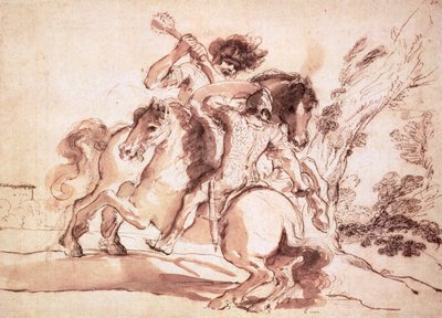 Zwei Reiter kämpfen von Giovanni Francesco Barbieri