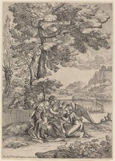 Die Rast auf der Flucht nach Ägypten von Giovanni Francesco Grimaldi
