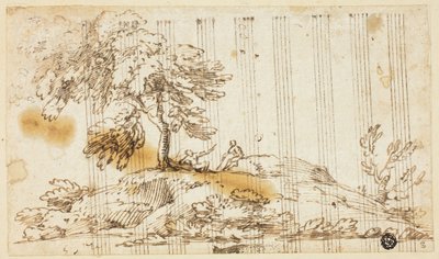 Zwei Männer sitzen unter einem Baum auf einem Hügel von Giovanni Francesco Grimaldi