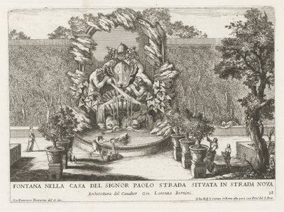 Brunnen mit einem päpstlichen Wappenschild, zwei Tritonen und Delfinen (Serie) von Giovanni Francesco Venturini