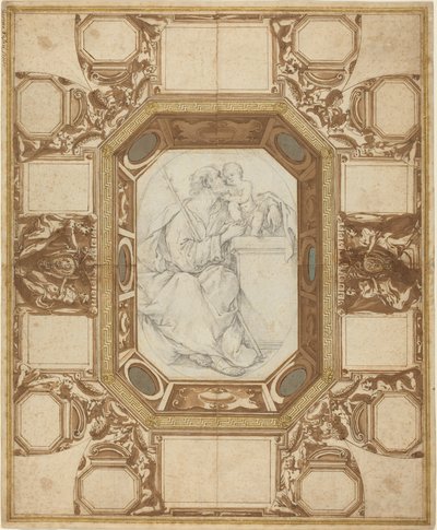 Decke mit allegorischen Figuren und den Waffen von Papst Sixtus V (Guerra