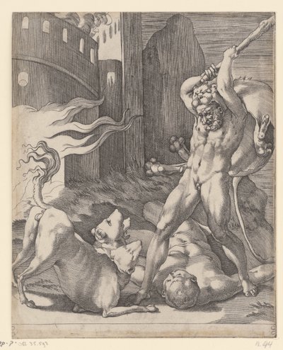 Herkules kämpft mit dem Cerberus von Giovanni Jacopo Caraglio