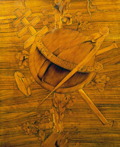 Messinstrumente, zentraler Teil der Einlegearbeit an Eckschrank mit einer großen Tür, signiert und datiert 1798, Italien von Giovanni Maffezzoli