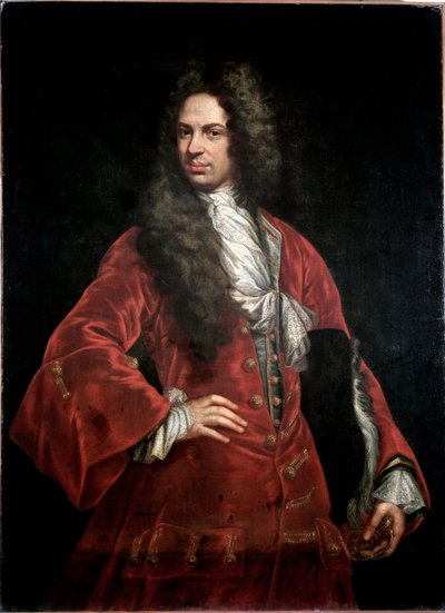Porträt eines Gentlemans im roten Kostüm Gemälde von Giovanni Maria Delle Piane, genannt il Mulinaretto (1660-1745) Genua, Musei di Strada Nuova von Giovanni Maria delle called Mulinaretto Piane