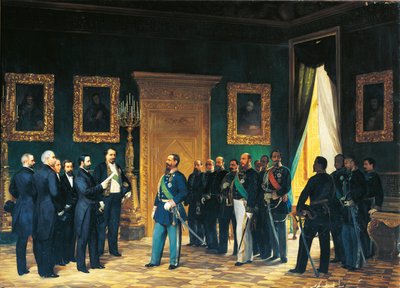 Zweiter Unabhängigkeitskrieg - Viktor Emanuel von Savoyen empfängt toskanische Gesandte mit dem Dekret der Annexion der Toskana an das italienische Königreich von Giovanni Mochi