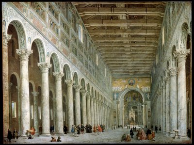 Innenraum der Basilika St. Paul vor den Mauern in Rom, um 1750 von Giovanni Paolo Pannini