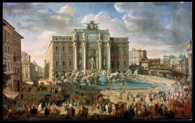 Der Trevi-Brunnen in Rom, Besuch von Papst Benedikt XIV., 18. Jahrhundert von Giovanni Paolo Pannini