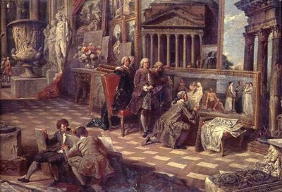 Detail des Inneren einer imaginären Bildergalerie von Giovanni Paolo Pannini