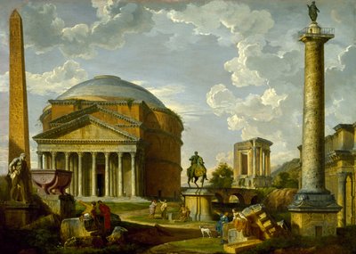 Fantasieansicht mit dem Pantheon und anderen Monumenten des antiken Rom von Giovanni Paolo Pannini