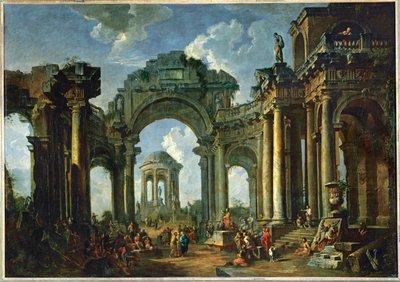 Die Predigt eines Apostels in antiken Ruinen dorischer Ordnung von Giovanni Paolo Pannini or Panini