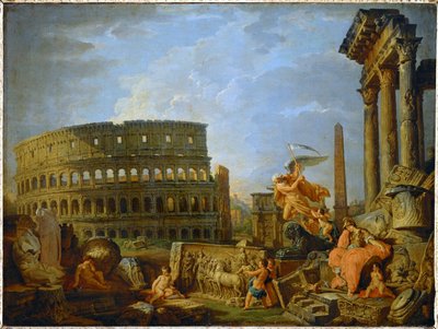 Das Kolosseum und der Konstantinsbogen mit der Allegorie des Niedergangs des Römischen Reiches von Giovanni Paolo Pannini or Panini