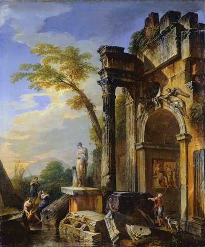 Ruinen eines Triumphbogens in der römischen Campagna, 1717-1719 von Giovanni Paolo Pannini