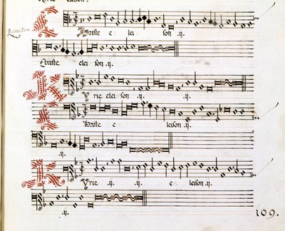 Kyrie-Manuskript der „Messen von Mantua“ von Giovanni Pierluigi da Palestrina (1525 - 1594), italienischer Komponist. von Giovanni Pierluigi da (after) Palestrina