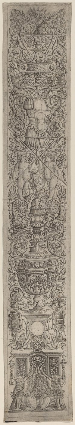 Ornamenttafel: Greifen und zwei Amoretten, die Hellebarden kreuzen von Giovanni Pietro Birago and Zoan Andrea