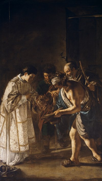 Lorenzo verteilt Kirchengüter an die Armen von Giovanni Serodine