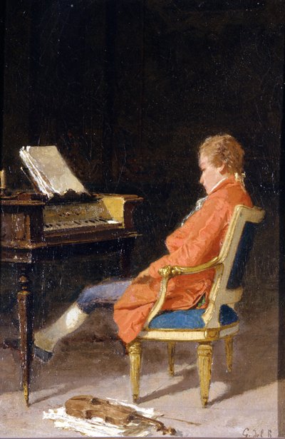 Porträt von Wolfgang Amadeus Mozart am Klavier von Giovanni del Re