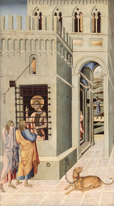 Johannes der Täufer im Gefängnis von zwei Jüngern besucht von Giovanni di Paolo
