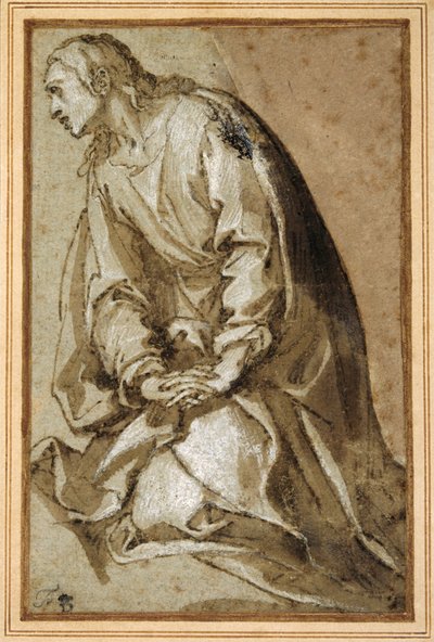 Ein junger Heiliger kniet im Gebet von Girolamo (circle of) Muziano