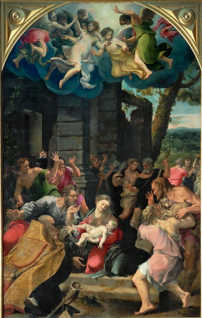 Anbetung der Hirten mit dem heiligen Benedikt von Girolamo Mazzola Bedoli
