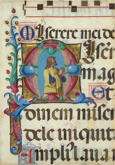 Manuskriptillumination mit David im Gebet in einem Initial M, aus einem Psalter, 1501-2 von Girolamo dai Libri