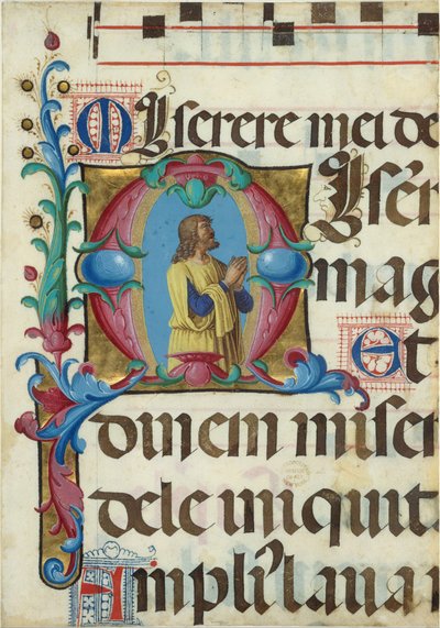 Manuskript-Illumination mit David im Gebet in einem Initial M, aus einem Psalter, Italienisch, 1501-2 von Girolamo dai Libri