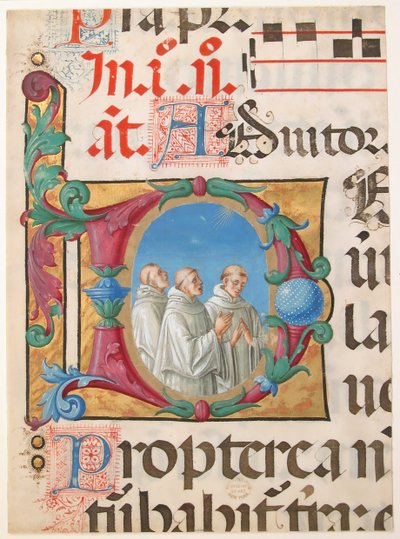 Manuskript-Illumination mit singenden Mönchen in einem Initial D, aus einem Psalter, 1501-2 von Girolamo dai Libri