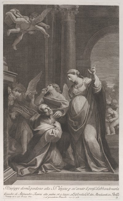 Der heilige Joseph bittet die Jungfrau um Verzeihung, weil er daran gedacht hatte, sie zu verlassen, 1760-1800 von Giuliano Traballesi