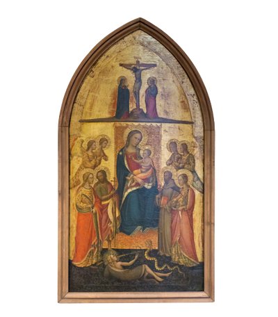 Thronende Madonna mit Kind unter vier Engeln und Heiligen von Giuliano di Simone da Lucca