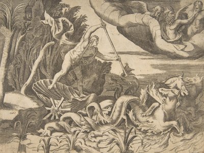 Neptun in seinem Wagen, gezogen von Seepferdchen, aus der 