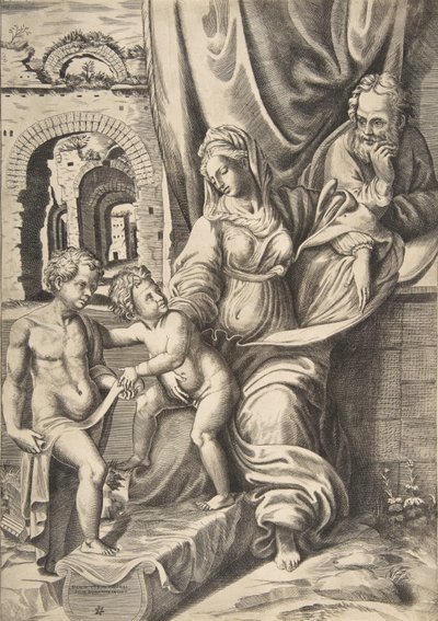 Die Heilige Familie und der kleine Johannes der Täufer (1531-76) von Giulio Bonasone