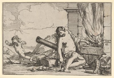 Feuer, dargestellt durch Venus vor der Schmiede des Vulkan von Giulio Carpioni