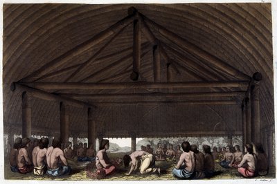 Auf der Insel der Freunde (Tonga), König Pulaho trinkt Kava - in Le costume ancien et moderne von Dr. Jules Ferrario, ed. Mailand von Giulio Ferrario