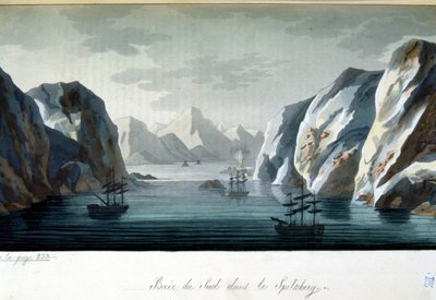 Südliche Bucht in Spitzbergen, Norwegen - in „Das alte und moderne Kostüm“ von Jules Ferrario, Hrsg. Mailand von Giulio Ferrario