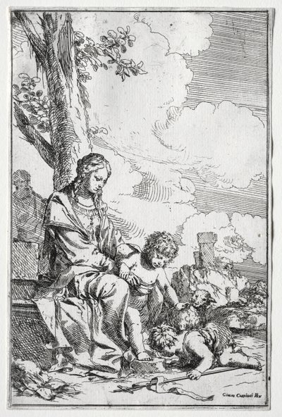 Heilige Familie mit dem kleinen Johannes von Giulio I Carpioni