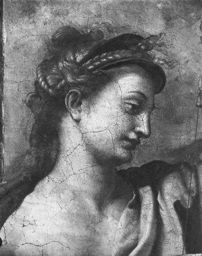 Gerechtigkeit, eine der zwei Tugenden um Papst Urban I. (gest. 230), Raphael-Räume (Detail) von Giulio Romano