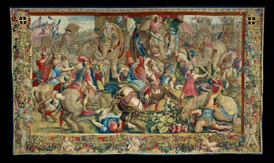 Die Geschichte von Scipio: Die Schlacht von Zama, die Niederlage von Hannibal, zehnte Tapisserie von Giulio Romano