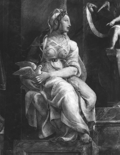 Eine der zwei Tugenden um Papst Leo I. den Großen (ca. 390-461), Raphael-Räume (Detail) von Giulio Romano