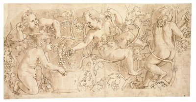 Putti pflücken Trauben: Entwurf für einen Fries von Giulio Romano