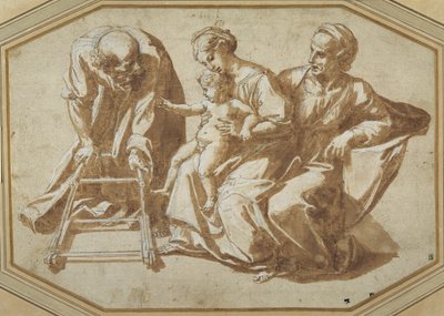 Die Heilige Familie und St. Anna mit dem Christkind, das laufen lernt von Giulio Romano