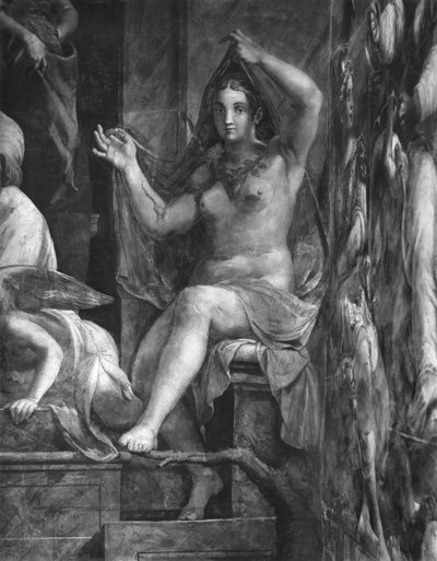 Wahrheit, eine der zwei Tugenden um Papst Leo I. den Großen (ca. 390-461), Raphael-Räume (Detail) von Giulio Romano