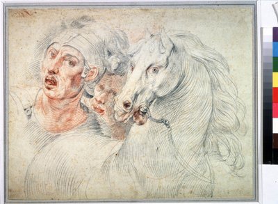 Studie eines Pferdes und zwei Soldaten von Giuseppe Cesari