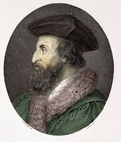 Porträt des italienischen Arztes, Dichters und Humanisten Girolamo Fracastoro (Hieronymus Fracastorius oder Jerome Fracastor) (1478/83-1553) Gravur von Giuseppe (after) Longhi