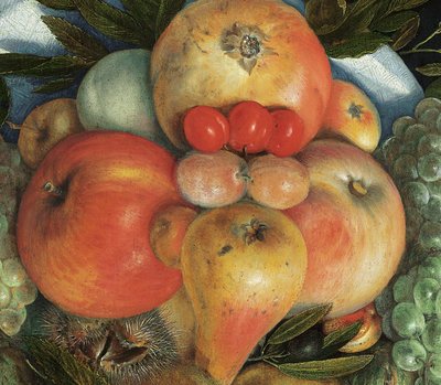 Umkehrbares anthropomorphes Porträt eines Mannes, zusammengesetzt aus Früchten von Giuseppe Arcimboldo