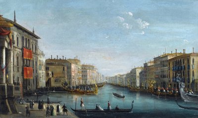 Blick auf den Canal Grande vom Palazzo Balbi in Richtung Rialto-Brücke mit einer Regatta von Giuseppe Bernardino Bison