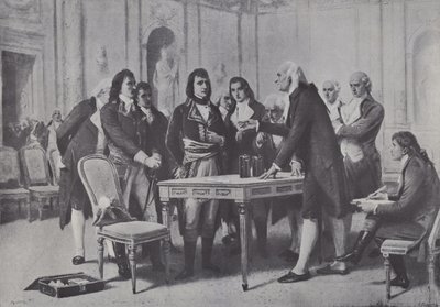 Alessandro Volta demonstriert Napoleon, dem Ersten Konsul von Frankreich, seine Batterie, 1801 von Giuseppe Bertini
