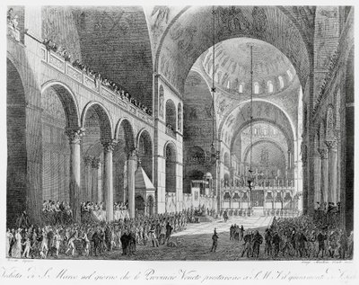 Venetische Provinzen schwören dem österreichischen Kaiser Franz II. in der Basilika San Marco in Venedig, 7. Mai, die Treue von Giuseppe Borsato