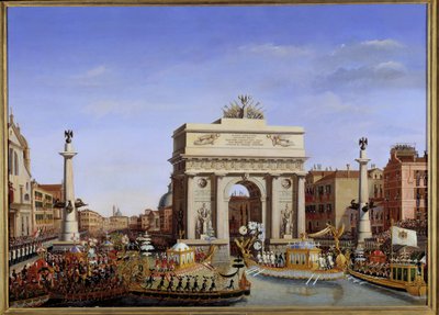 Besuch Napoleons I. in Venedig vom 28. November bis 8. Dezember 1807: Einzug des Kaisers in einer Gondel auf dem Canal Grande von Giuseppe Borsato