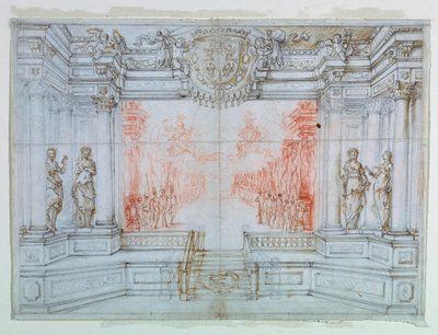 Zeichnung, Bühnenbild: Ballett Cele, 1674 von Giuseppe Maria Mitelli